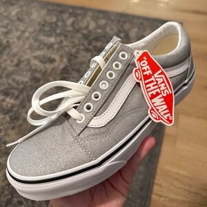 Vans Old Skool Silver White Lace Up Sneakers NEW Womens 8 Shoes Casual